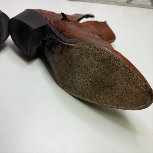 Abilene Men’s 8.5 Side Zip Cowboy Western Ankle Boots Leather Tan Stampede Rodeo - Picture 11 of 13